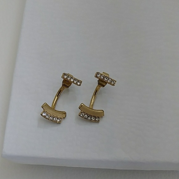 Deco Gold Post Rhineston Earrings - Picture 5 of 7